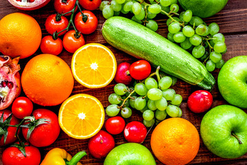 summer food with fresh fruits and vegetables top view