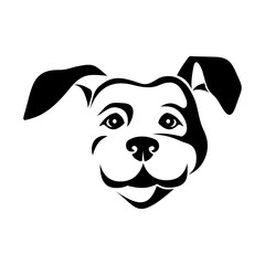 Vector black and white illustration of a dog face isolated on a white background.