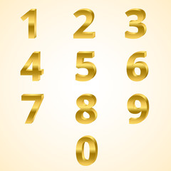 Number 0 to 9 color gold 3D style.