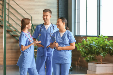 Group of medical students in modern clinic