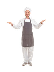 Handsome male chef on white background