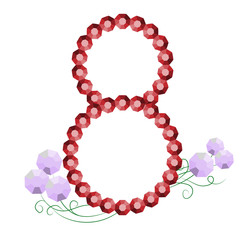 Vector women's day card decoration. poster for women's day with the number 8 of rhinestones or rubies for decorating postcards for March 8