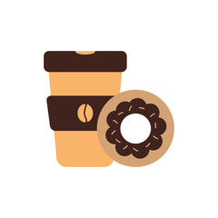 Isolated coffee mug and donut flat style icon vector design
