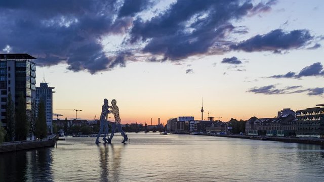 Day to Night Time Lapse of Berlin Cityscape with Spree River, Berlin, Germany