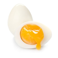 Tasty boiled eggs on white background