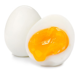 Tasty boiled eggs on white background