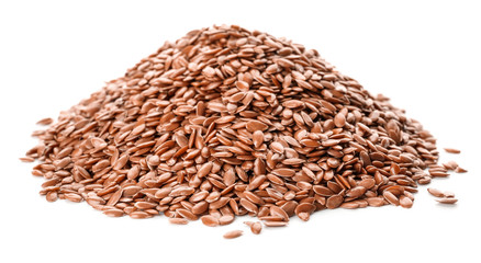 Heap of flax seeds on white background