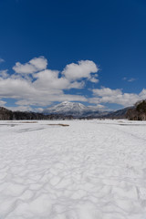 Fototapeta na wymiar 尾瀬ヶ原から見た春の燧ヶ岳