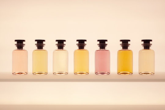 Perfume glass bottle mockup, blank cosmetic bottles template.