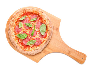 Tasty pizza on white background