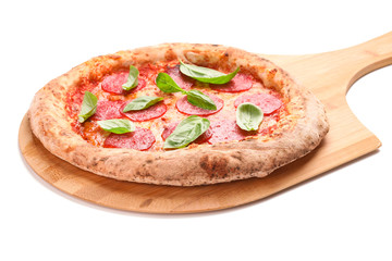 Tasty pizza on white background