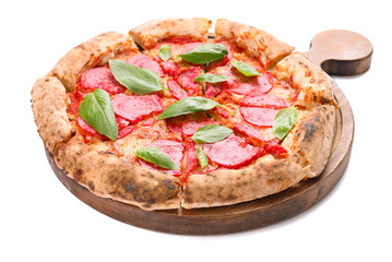Tasty pizza on white background