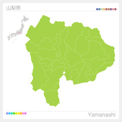 山梨県の地図・Yamanashi（市町村・区分け）