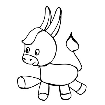Colorful and black and white pattern for coloring. Illustration of cute donkey.