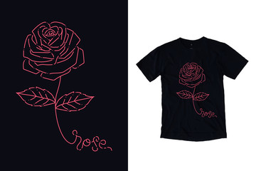 Pink rose flower illustration for t shirt design