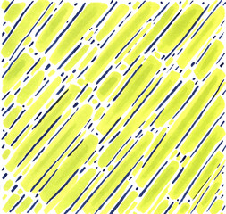 Abstract background of fluorescent green with dark blue strokes. Background drawn with a marker, for fashion prints, fabric, wallpaper, textiles.