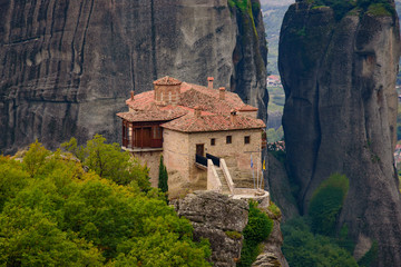 Landscape of monastery and rock formation in Meteora, Greece