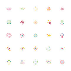 bundle of fireworks explosion splash set icons