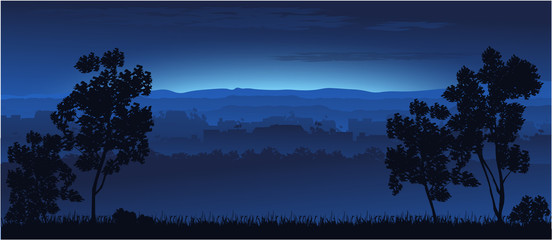 Nature background. Trees are hills. Vector graphics.