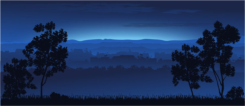 Nature background. Trees are hills. Vector graphics. © Rafael
