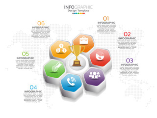3D business infographic design template with icons and text space.