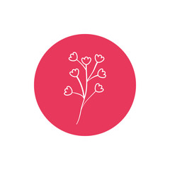 Flower inside pink circle line block style icon set vector design