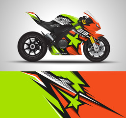 Motorcycle wrap decal and vinyl sticker design. Concept graphic abstract background for wrapping vehicles, motorsport, Sport bike, motocross, supermoto and livery. Vector illustration.