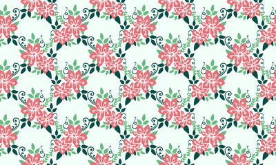 Fototapeta na wymiar Floral pattern background for spring, with simple drawing of leaf and floral.