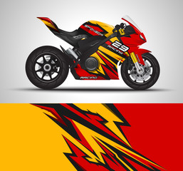 Motorcycle wrap decal and vinyl sticker design. Concept graphic abstract background for wrapping vehicles, motorsport, Sport bike, motocross, supermoto and livery. Vector illustration.