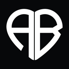 Heart shape monogram with letter A and letter B