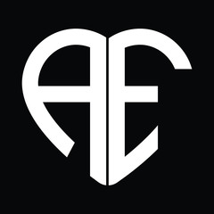 Heart shape monogram logo with letter A and letter E
