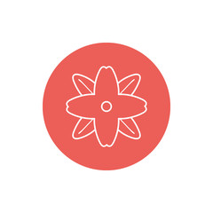 Flower inside red circle line block style icon set vector design