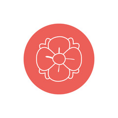 Flower inside red circle line block style icon set vector design