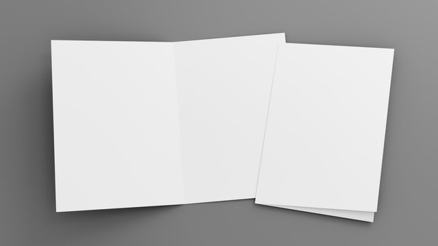 Blank white brochure. book mockup presentation. blank magazine mockup on light grey background. 3D illustration.