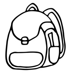 Vector linear illustration of a school bag. Hand drawn sketch backpack.