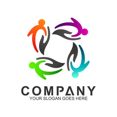 multicolored pictorial people logo design graphic for family care,social relationship,healthy people,happy kids,adoption child,education school,foundation community and medical clinic