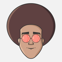 Character for your project. Cartoon vector illustration design. The man with brown hair. Portrait of smiling man with pink glasses.