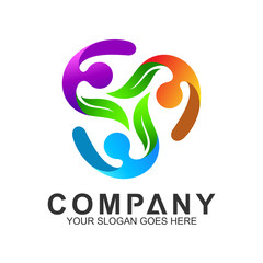 Obraz premium multicolored pictorial people logo design graphic for family care,social relationship,healthy people,happy kids,adoption child,education school,foundation community and medical clinic