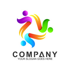 multicolored pictorial people logo design graphic for family care,social relationship,healthy people,happy kids,adoption child,education school,foundation community and medical clinic