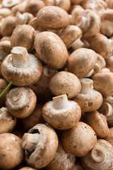 A pile of earthy chestnut mushrooms