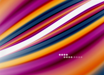 Wave lines abstract background, smooth silk design with rainbow style colors. Liquid fluid color waves. Vector Illustration