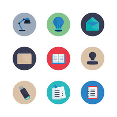 Isolated office flat block style icon set vector design