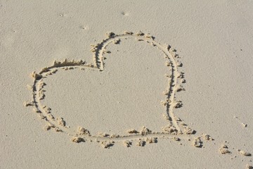 Closeup shot off a heart on the sand in the beach