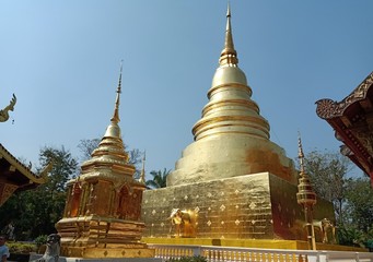 Fototapeta premium Golden Chedi, Phra Singh Temple, is a tourist destination of Chiang Mai, Thailand.