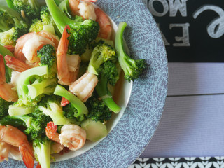 Close up Stir-fried Shrimp with Broccoli
