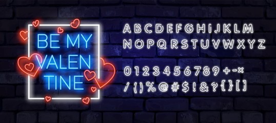 Valentine's Day is a proposal, a neon style banner template. Neon Sign, Poster Design for a Store, Bright Banner, Luminous Neon Advertising, Flyer, Postcard, Brochure. Vector.