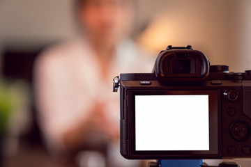 Digital camera of blank screen for template on advertising.