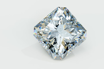 Radiant cut diamond on white background