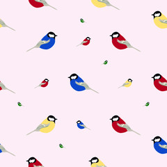 Vector seamless pattern  small colored birds