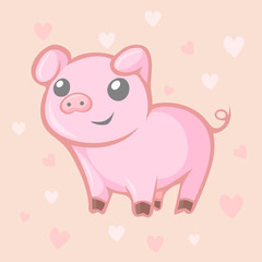 Cute kawaii little pig with hearts